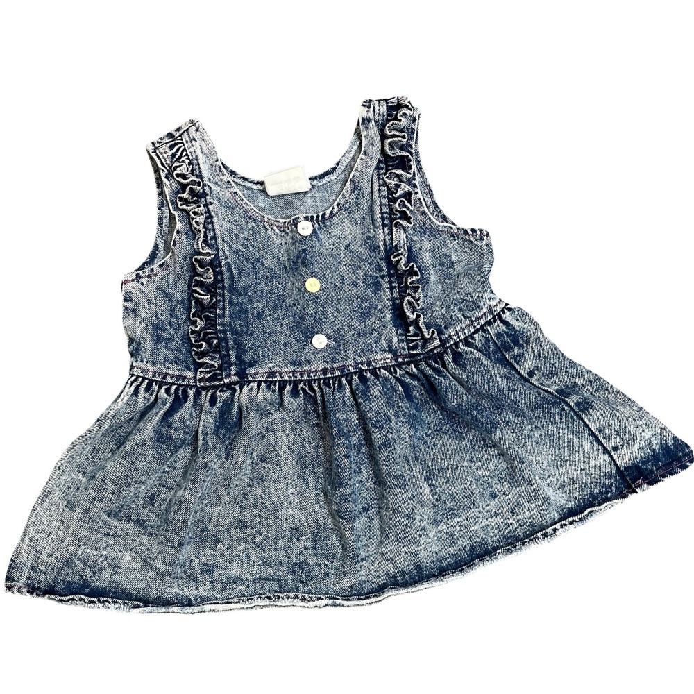 Cherokee Vintage Acid Wash Denim Ruffle Jumper Dress Girls Size 4 80s‎ 90s